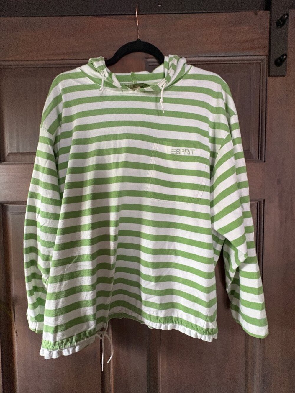 Espirit VINTAGE green striped top with hood SIZE MEDIUM